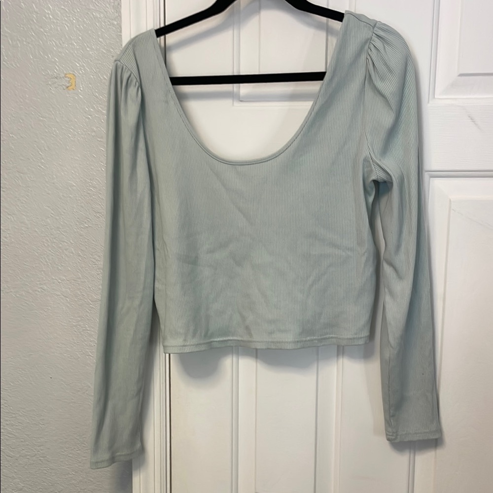 Blue/Green Long Sleeve Crop Blouse